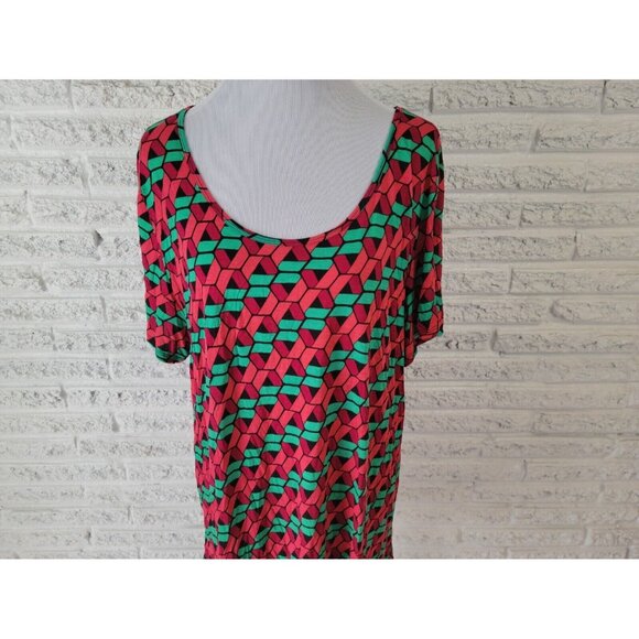 Lularoe Womens Top 3XL Plus Tee Short Sleeve Asymmetric Red GEO346E - Picture 2 of 8
